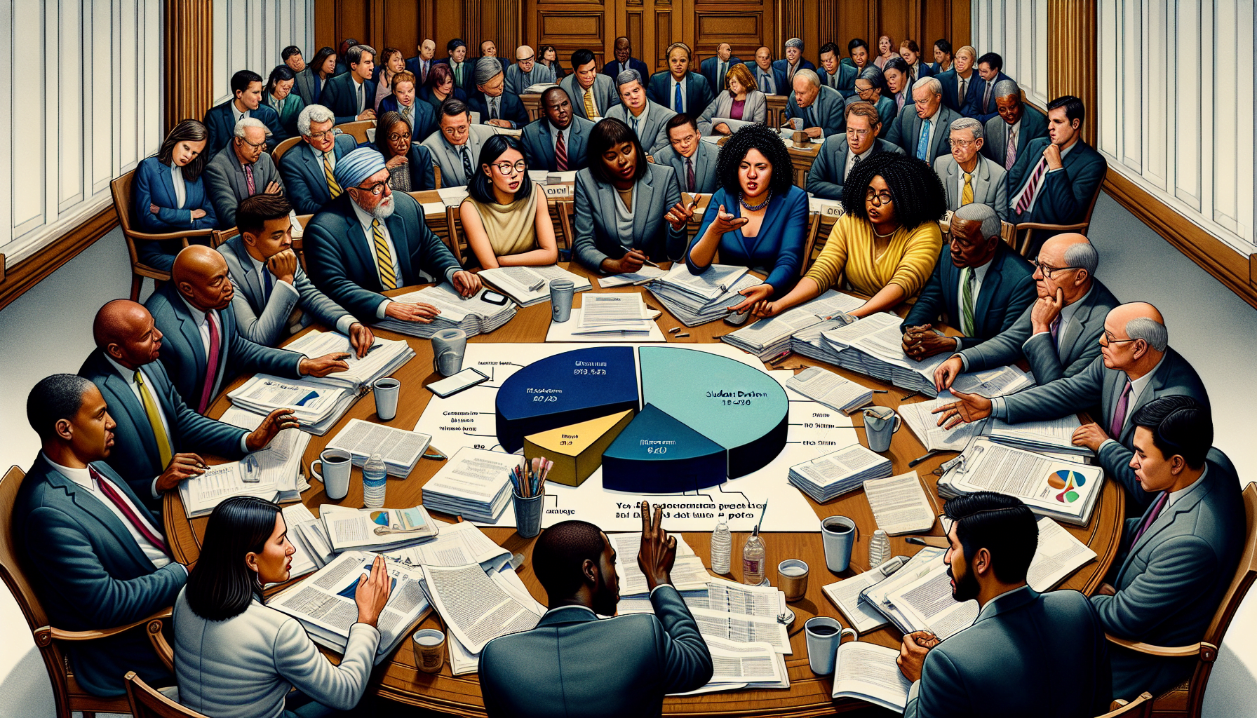 Illustration of policymakers discussing student debt relief measures