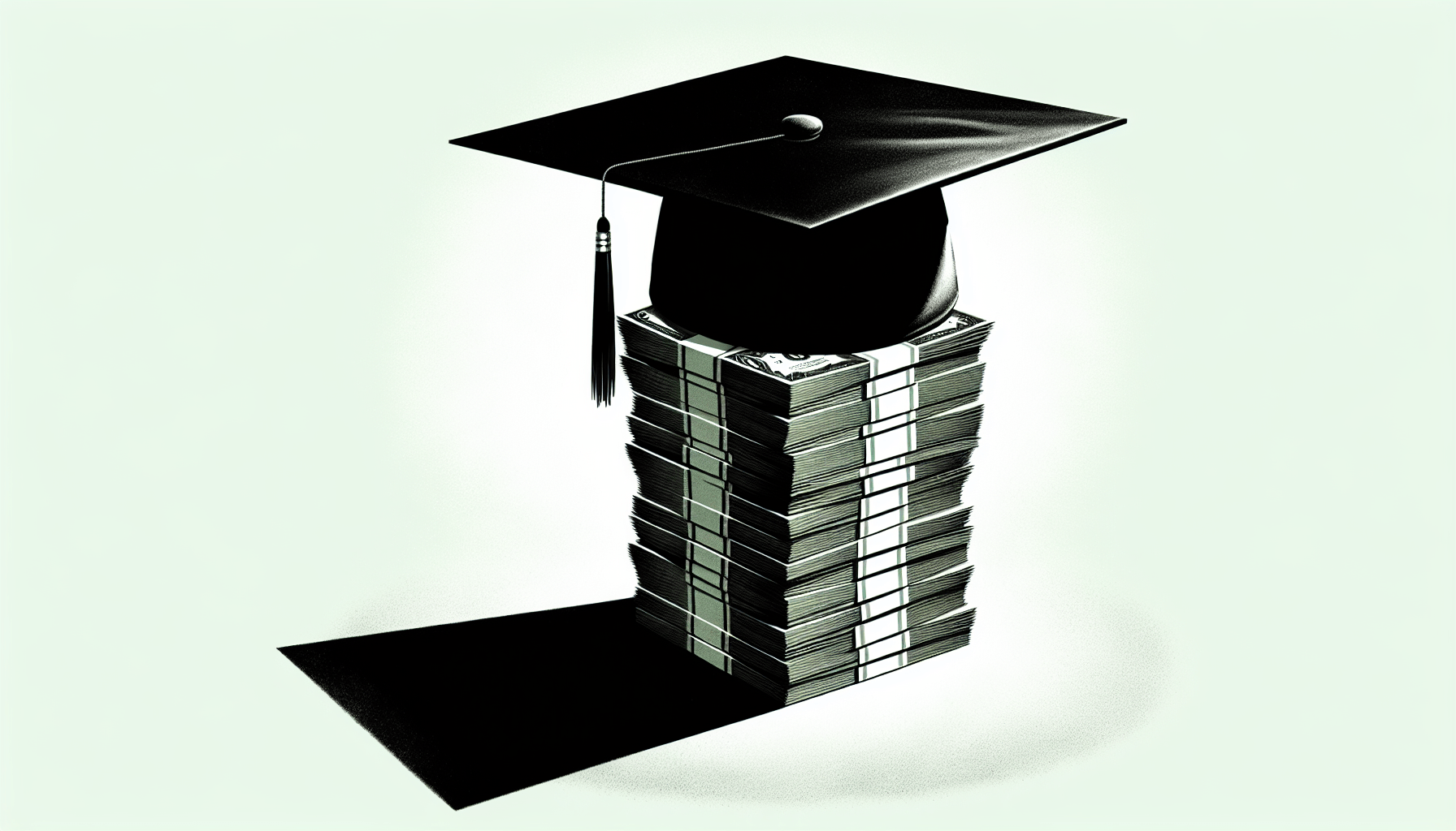 Illustration of a graduation cap and a stack of dollar bills symbolizing student loan debt